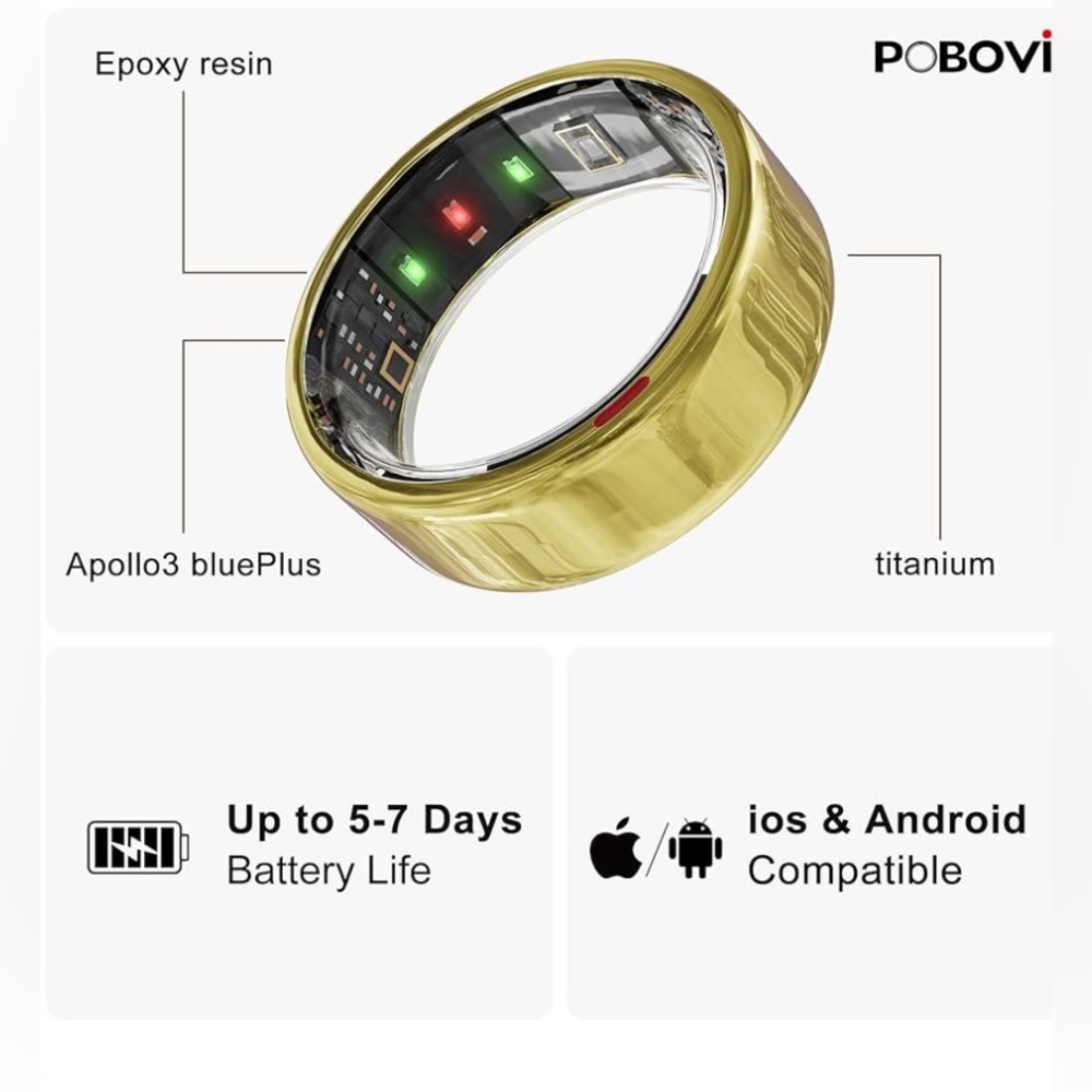 Smart Ring - Sleep/Stress/HR Tracker -  (Gold, Size 7